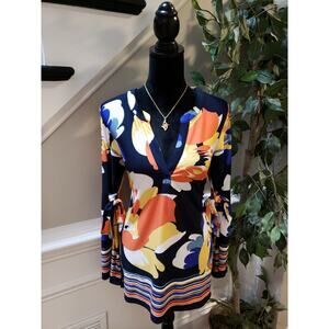 Melissa Paige Blouse Women's Multicolor Size M Long Knot Sleeves Floral Print